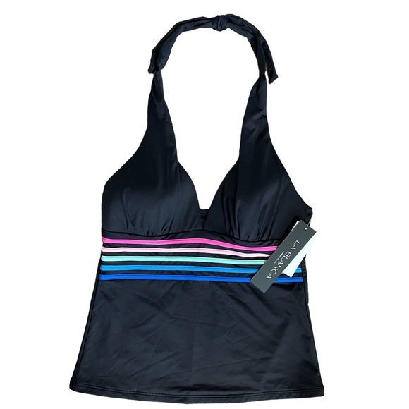 La Blanca Spectrum Halter Tankini Swim Top Size 4 Colorful Rainbow Striped Beach - Picture 1 of 7